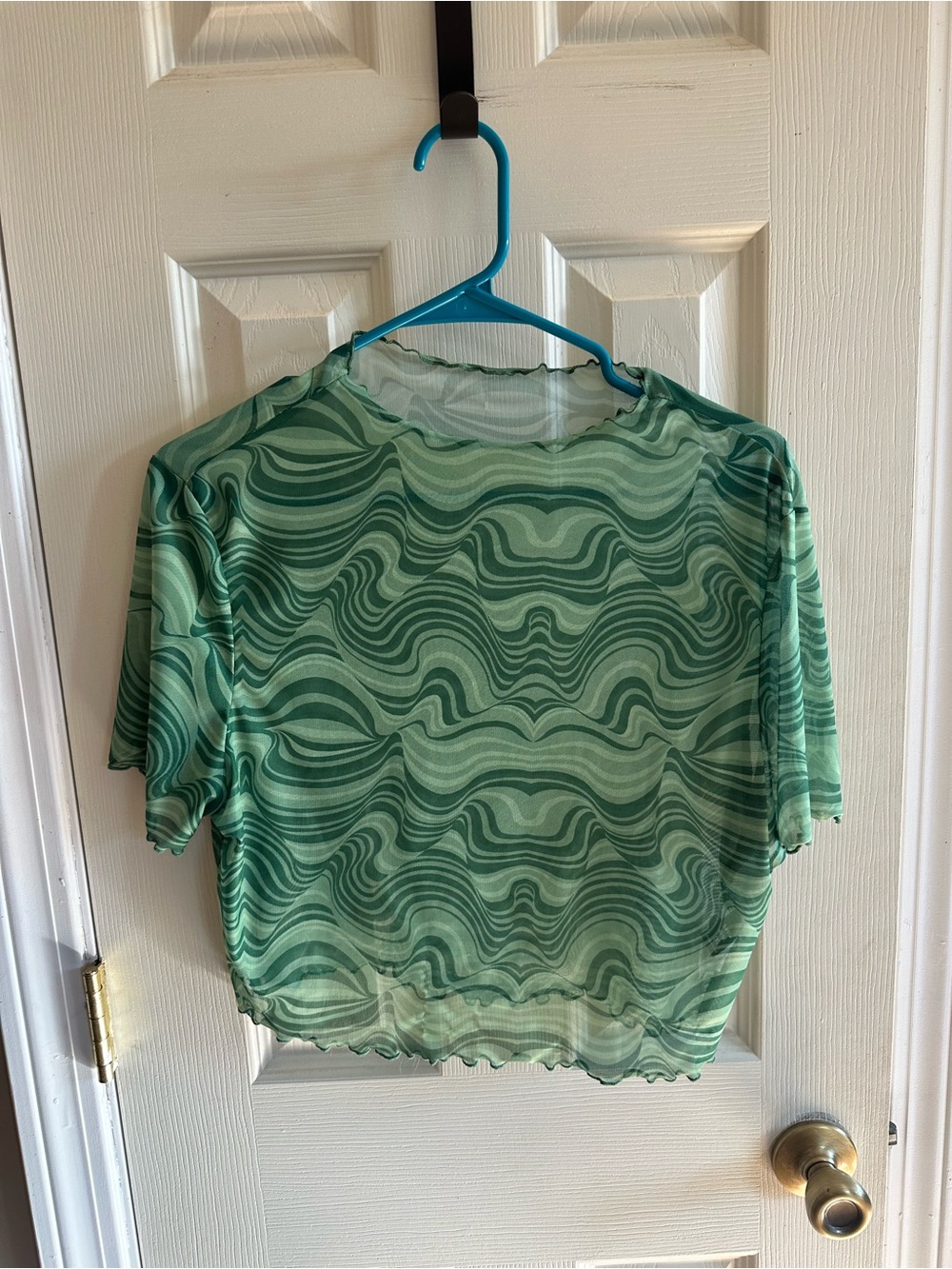 SHEIN Green Swirl-Print Short Sleeve Crop Top